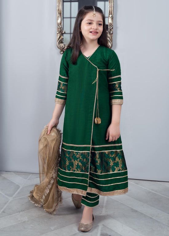 Kids 3PC Emb Lawn Dress With Net Dupatta - (Unstitched) - AL304