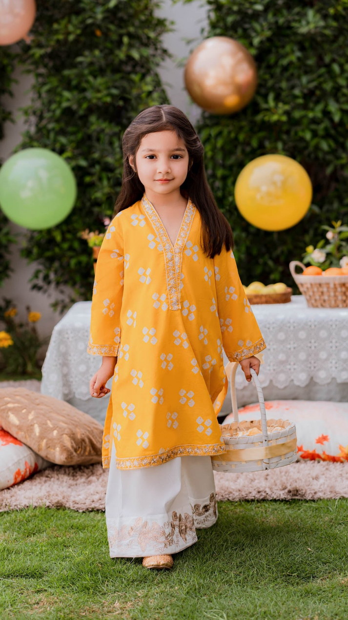 Kids 3PC Emb Lawn Dress With Net Dupatta - (Unstitched) - AL324