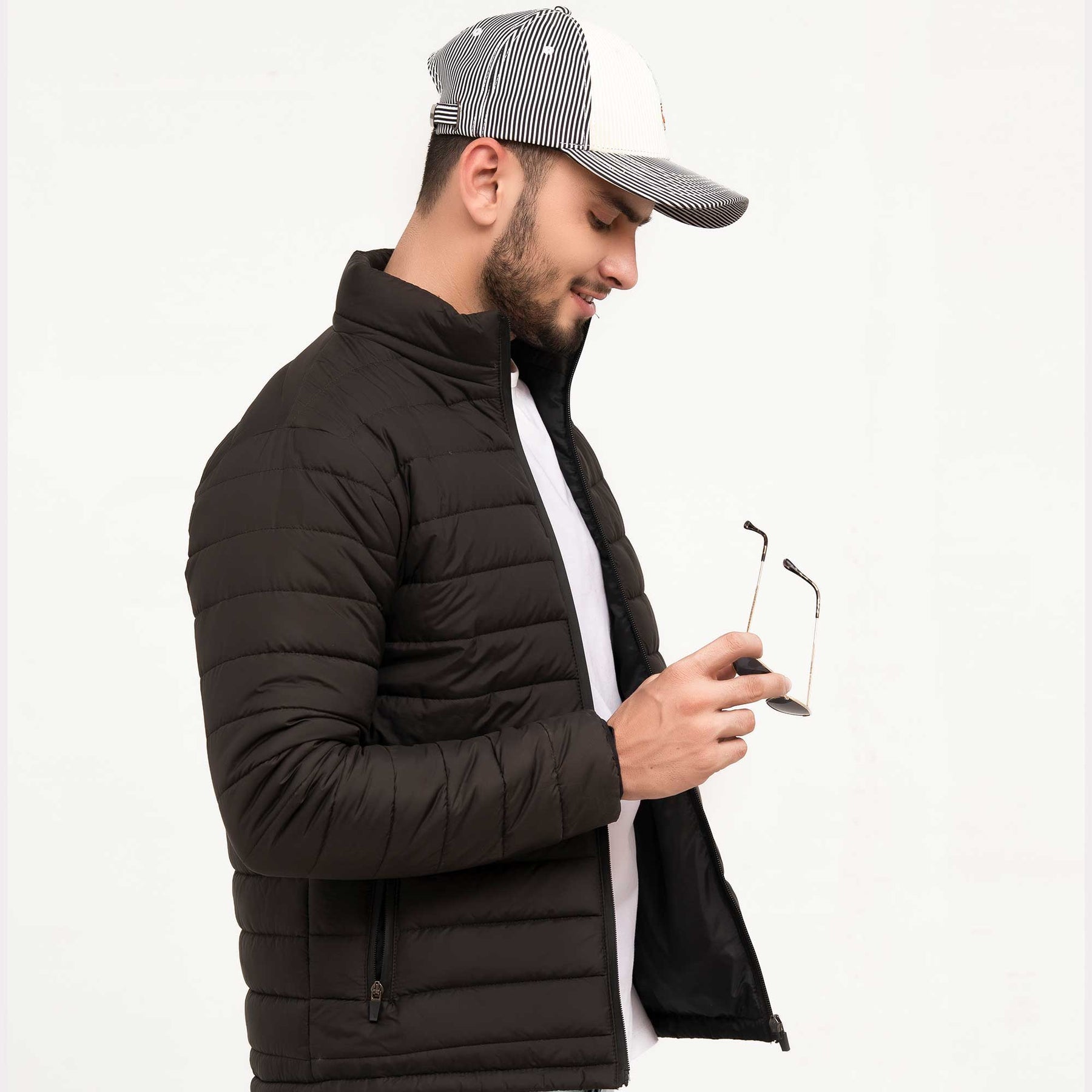 Stand Collar Puffer Jacket - Black