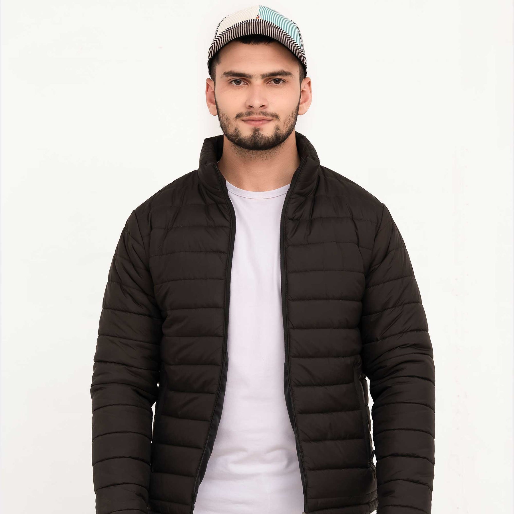 Stand Collar Puffer Jacket - Black