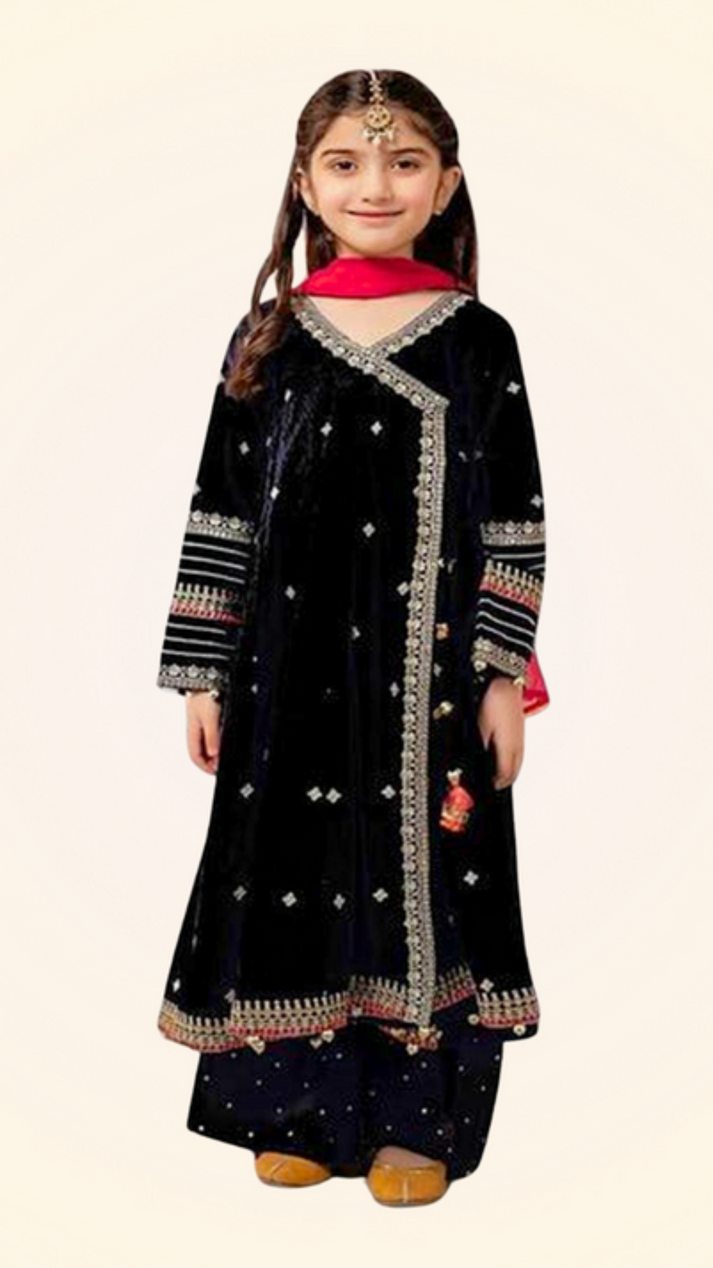 Kids 3PC Emb Lawn Dress With Net Dupatta - (Unstitched) - AL317