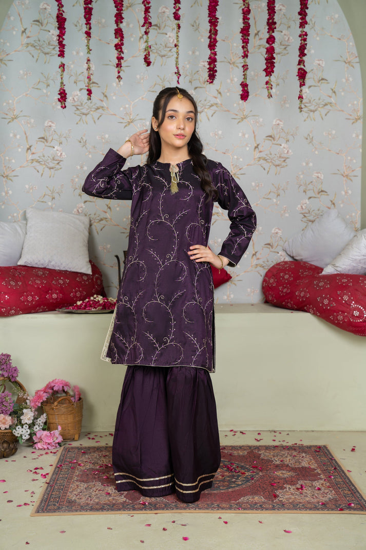 Kids 3PC Emb Lawn Dress With Net Dupatta - (Unstitched) - AL315