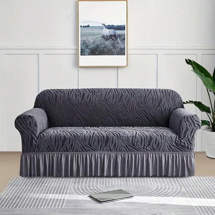 Zebra Velvet Turkish Sofa Cover - Grey