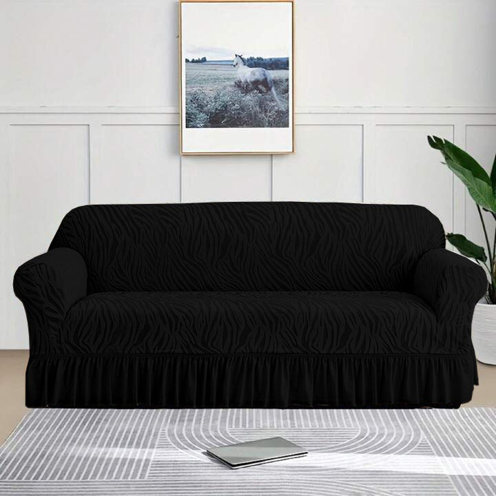 Zebra Velvet Turkish Sofa Cover - Black