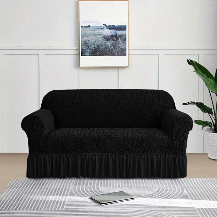 Zebra Velvet Turkish Sofa Cover - Black