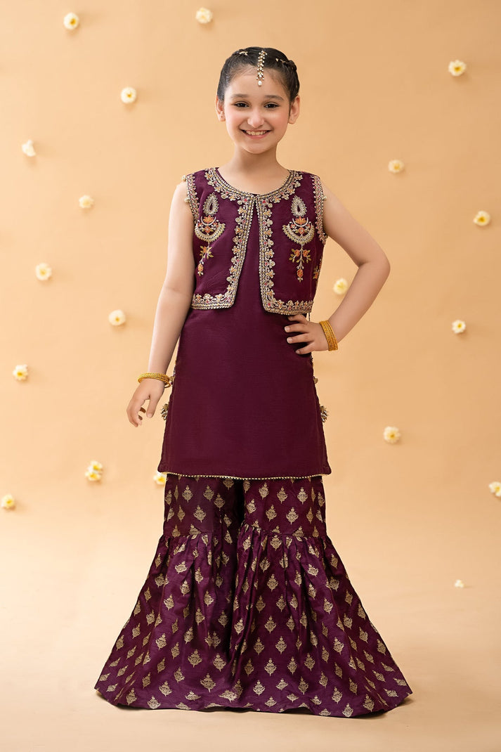 Kids 3PC Emb Lawn Dress With Net Dupatta - (Unstitched) - AL310