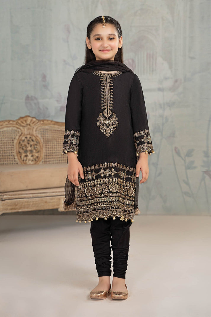 Kids 3PC Emb Lawn Dress With Net Dupatta - (Unstitched) - AL307