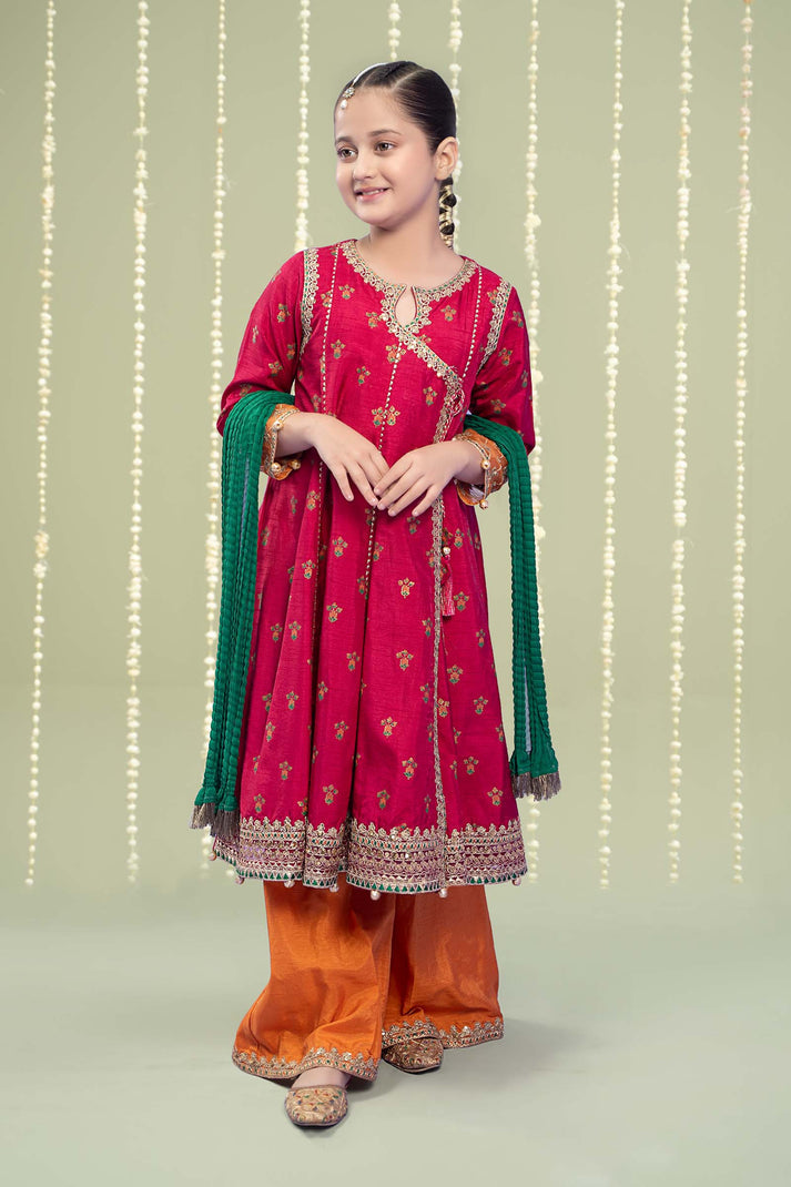 Kids 3PC Emb Lawn Dress With Net Dupatta - (Unstitched) - AL305