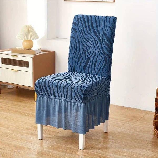 Zebra Velvet Fitted Chair Cover - Blue